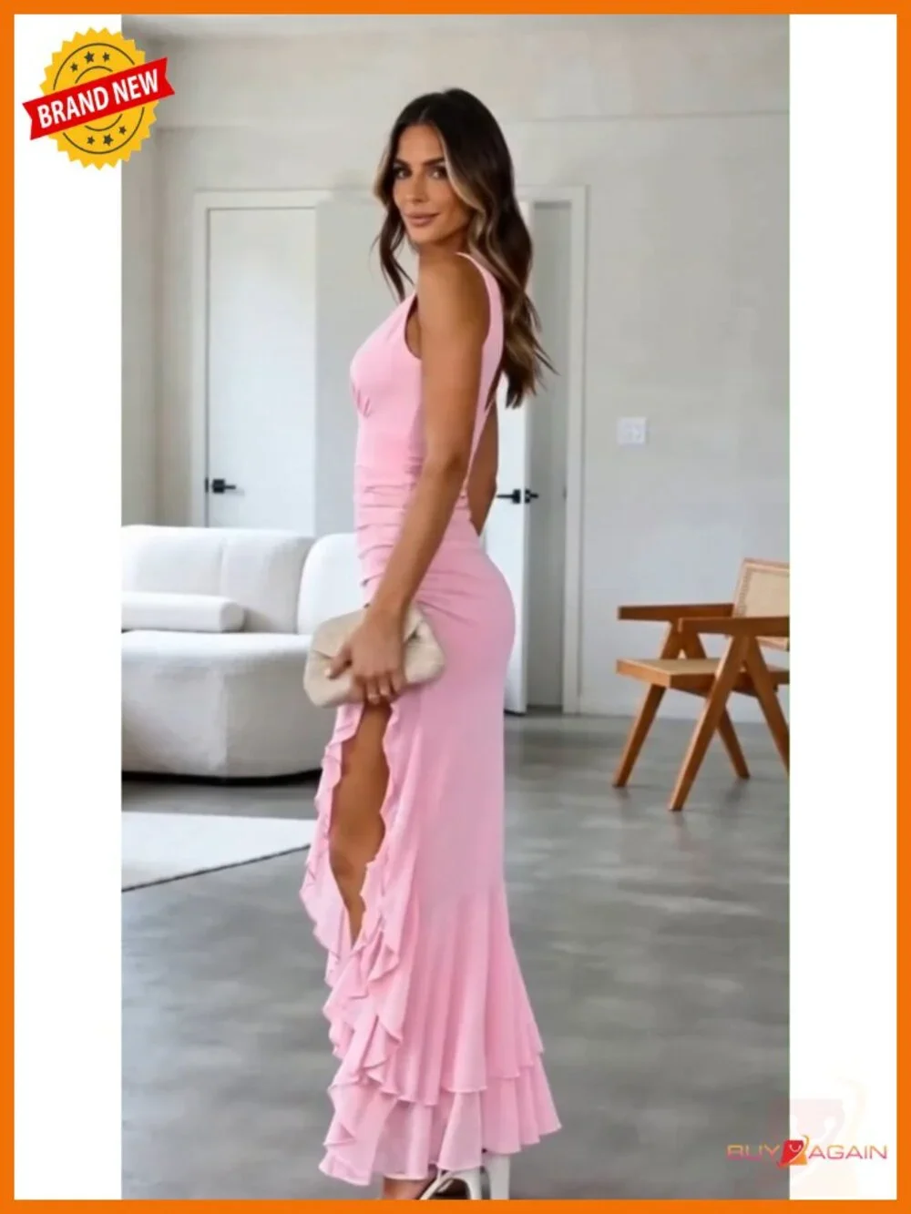 Women's Mermaid Ruffle Cocktail Maxi Dress V-Neck Sleeveless Formal Prom